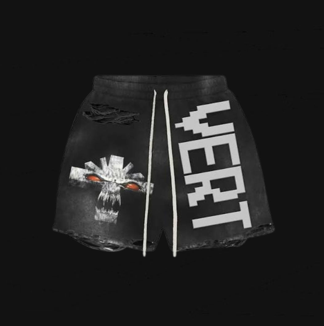 Vertabrae Vonster Cross Distressed Shorts Black