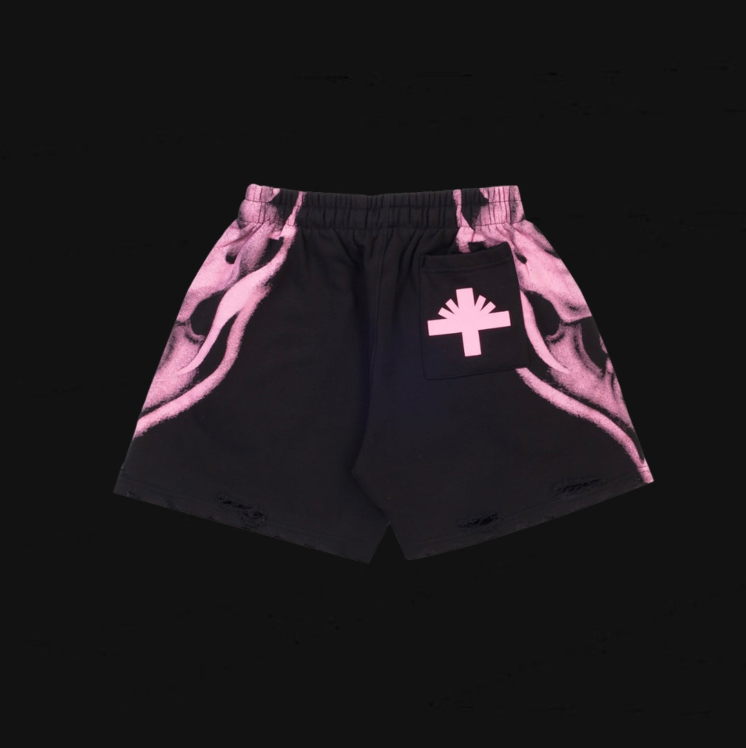 Vertebrae Skull Face Shorts Black/Pink