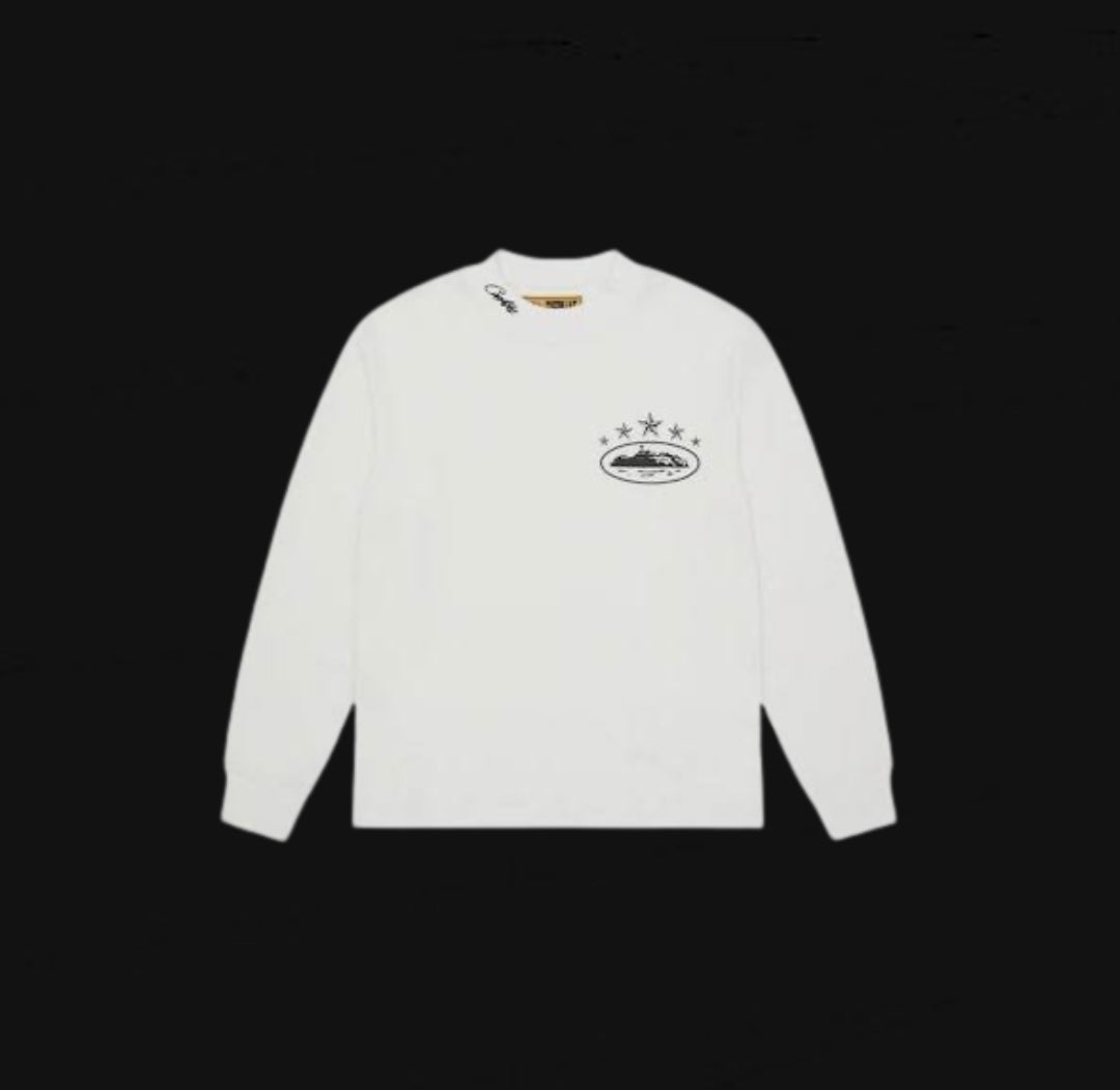 Corteiz 5 Star Alcatraz Waffle L/S White & Black