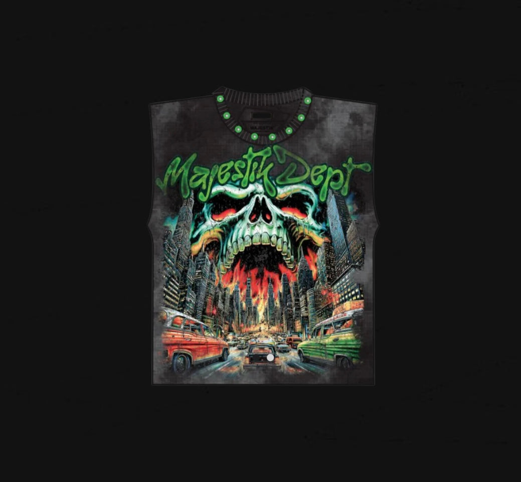 Majestik Monster Black Green Sleeveless Tee