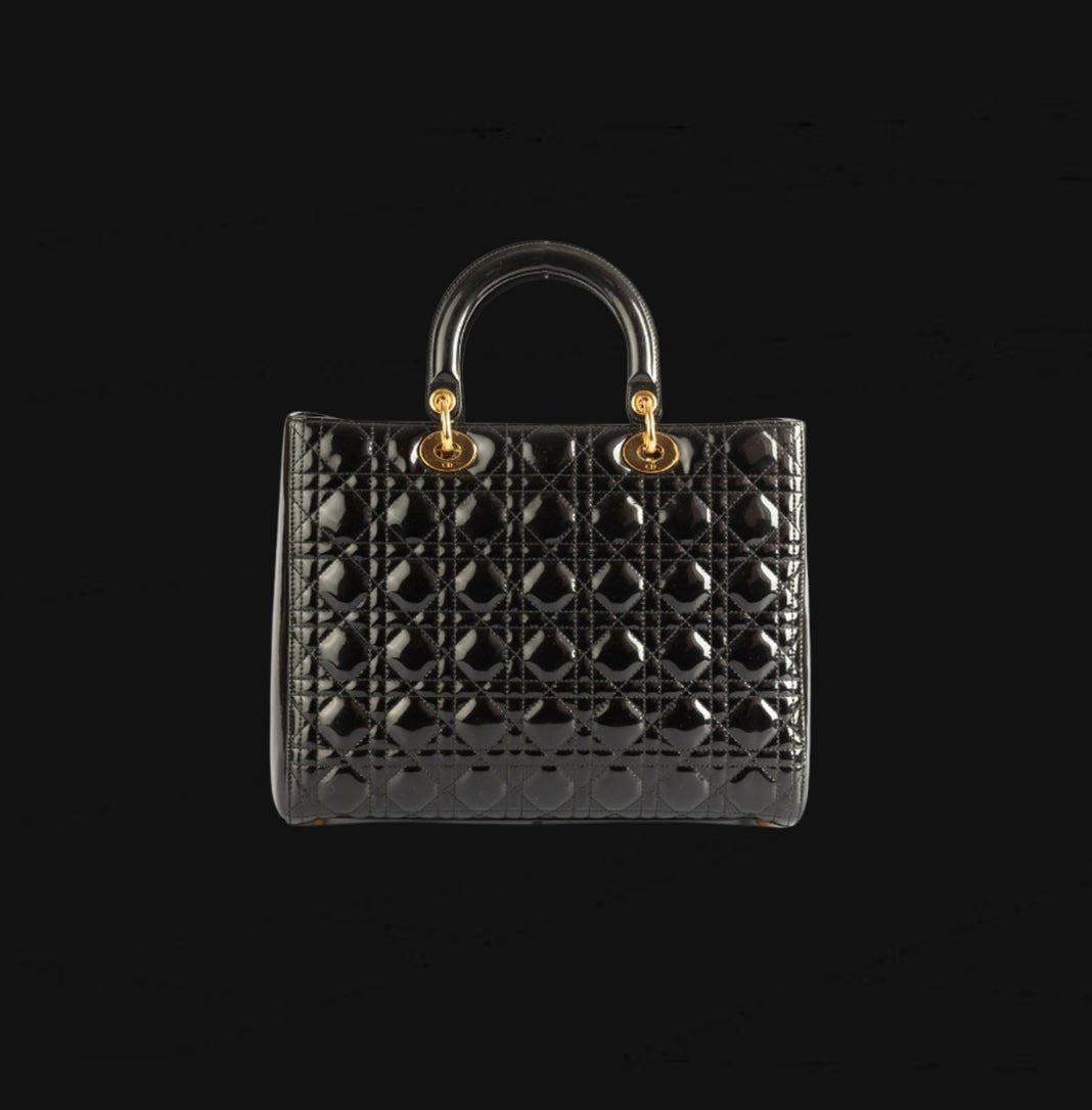 Christian Dior Black Patent Cannage Leather Bag [Pre-Owned]