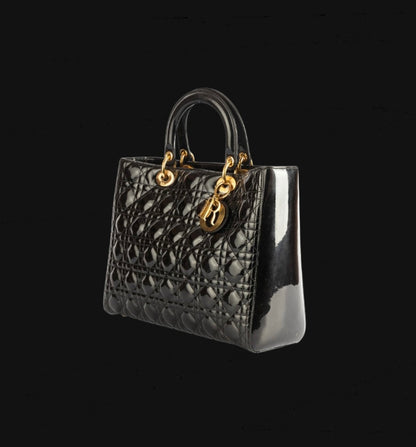 Christian Dior Black Patent Cannage Leather Bag [Pre-Owned]