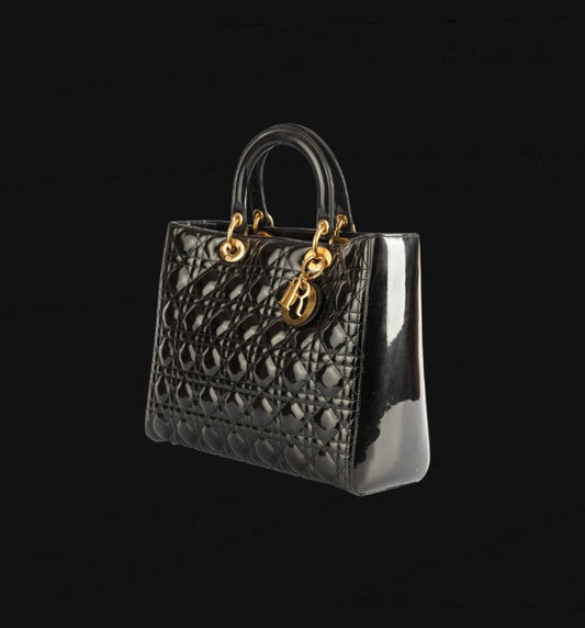 Christian Dior Black Patent Cannage Leather Bag [Pre-Owned]