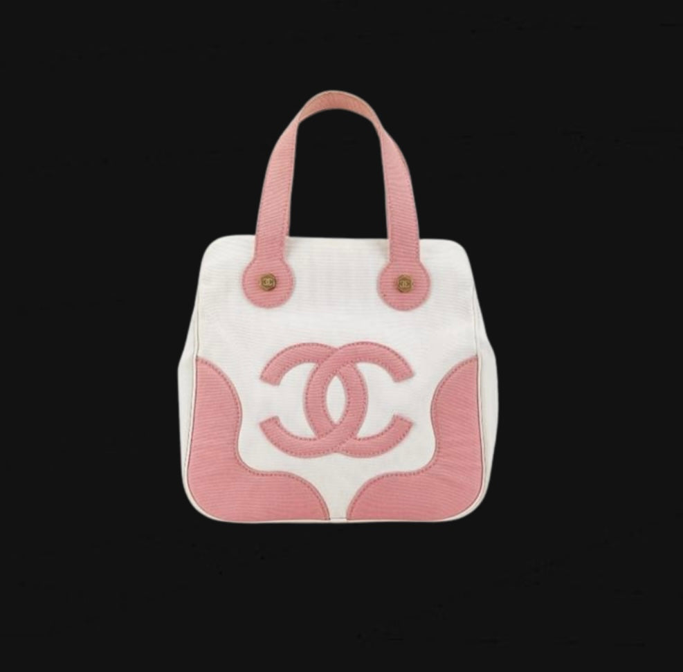 Chanel Marshmallow Coco Mark Tote Bag Pink White Cloth