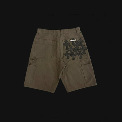 Chrome Hearts Brown Cross Leather Patch Shorts