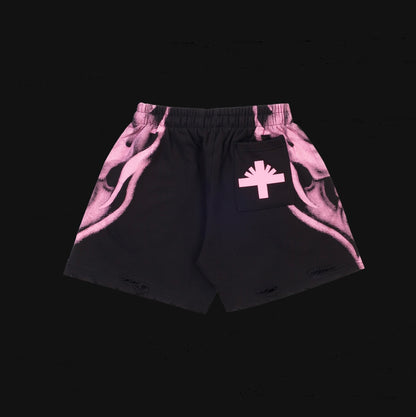 Vertebrae Skull Face Shorts Black/Pink