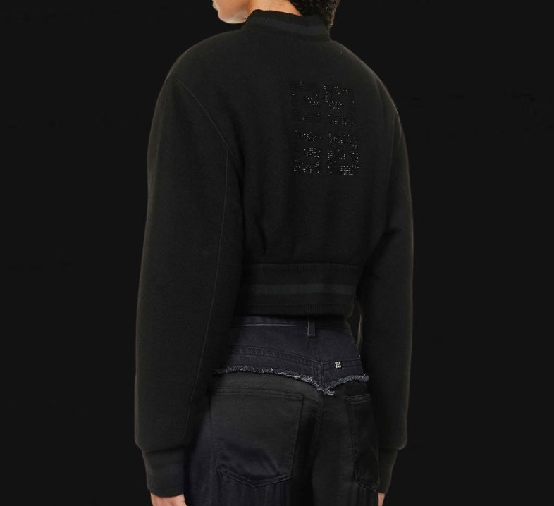 Givenchy Logo Embroidered Wool Bomber Jacket Rhinestone