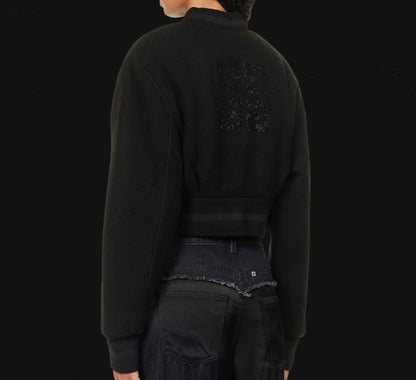 Givenchy Logo Embroidered Wool Bomber Jacket Rhinestone