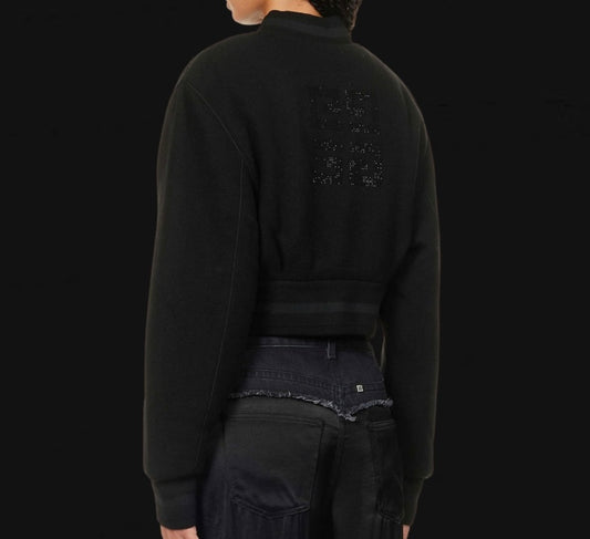 Givenchy Logo Embroidered Wool Bomber Jacket Rhinestone