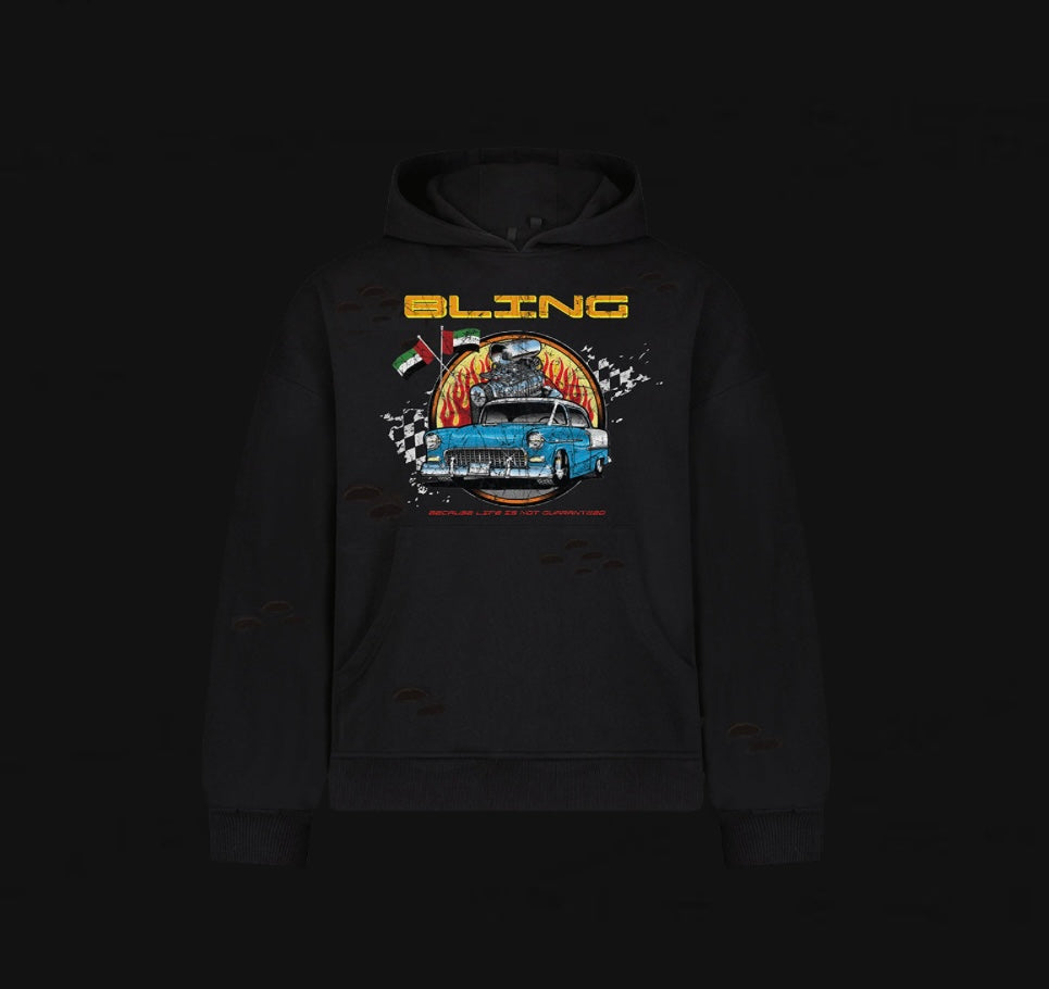 Bling Car On Fire Hoodie Black