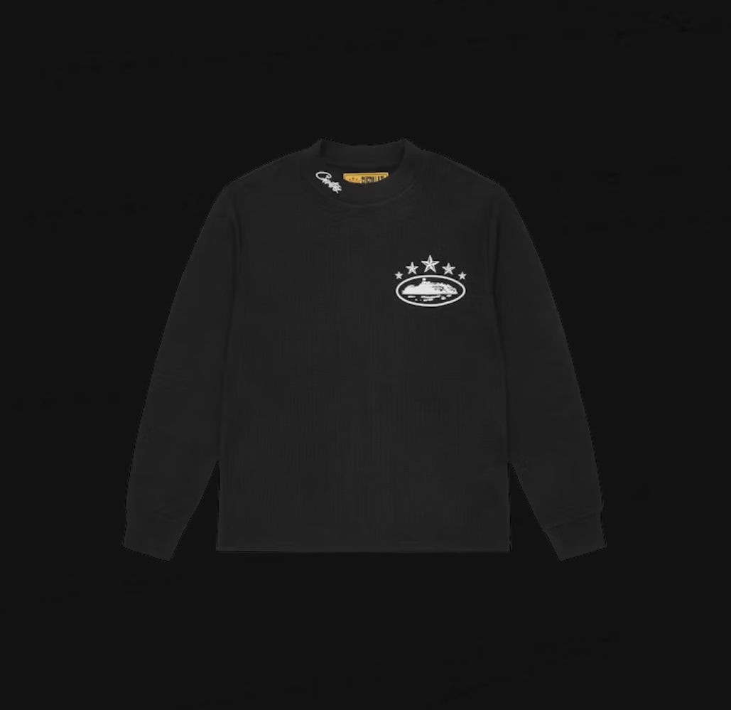 Corteiz 5 Star Alcatraz Waffle L/S White & Black