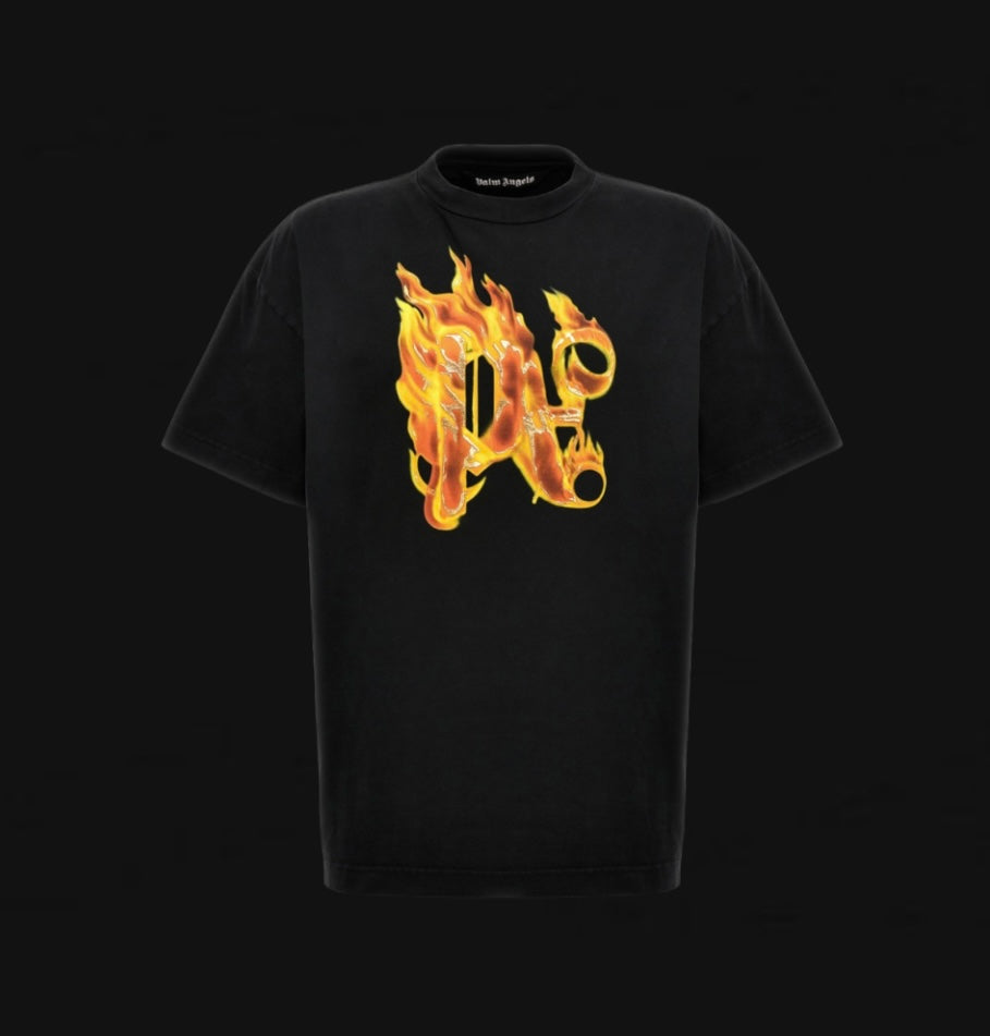 Palm Angels Burning Monogram Tee Black