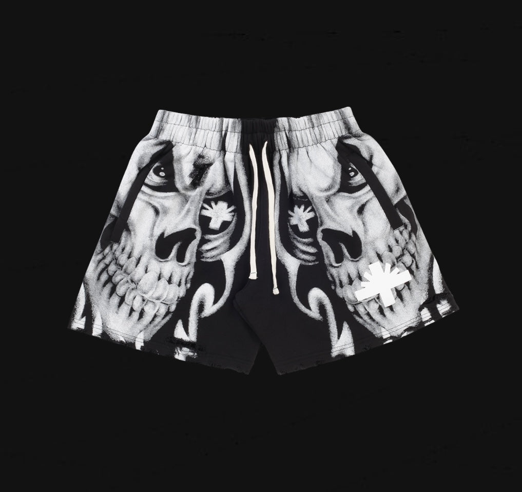 Vertebrae Skull Face Shorts Black/White