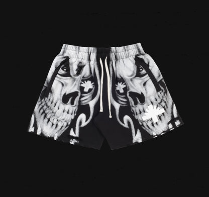 Vertebrae Skull Face Shorts Black/White