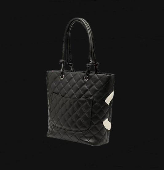 Chanel Cambon Line Matelasse Handbag Black White Leather
