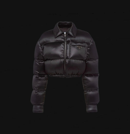 Prada Women’s Logo Plaque Padded Cropped Shell-down Jacket