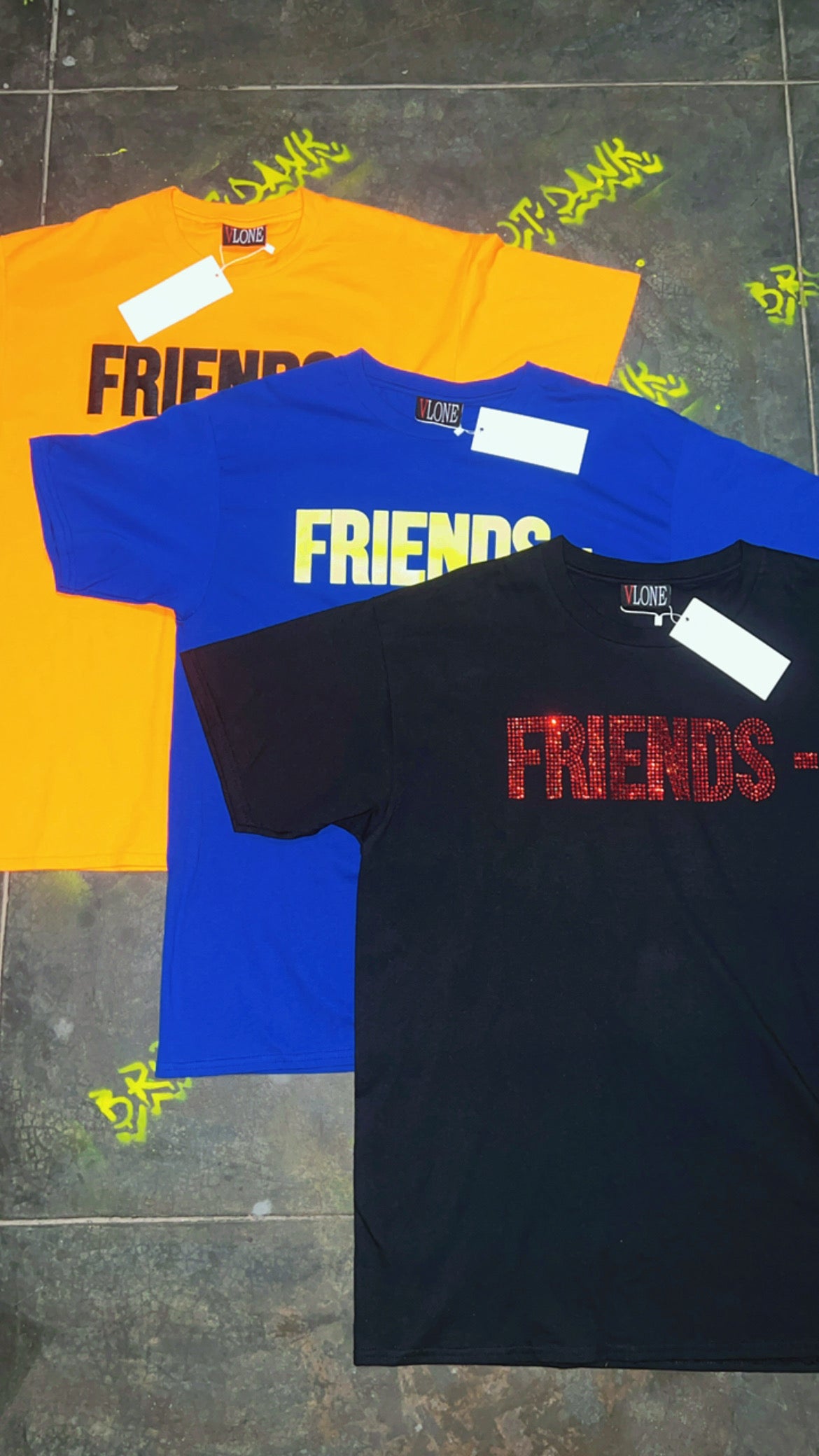 Vlone Friends Rhinestone Swarovski (crystals) Tee Black/Red