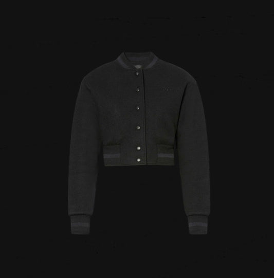 Givenchy Logo Embroidered Wool Bomber Jacket Rhinestone