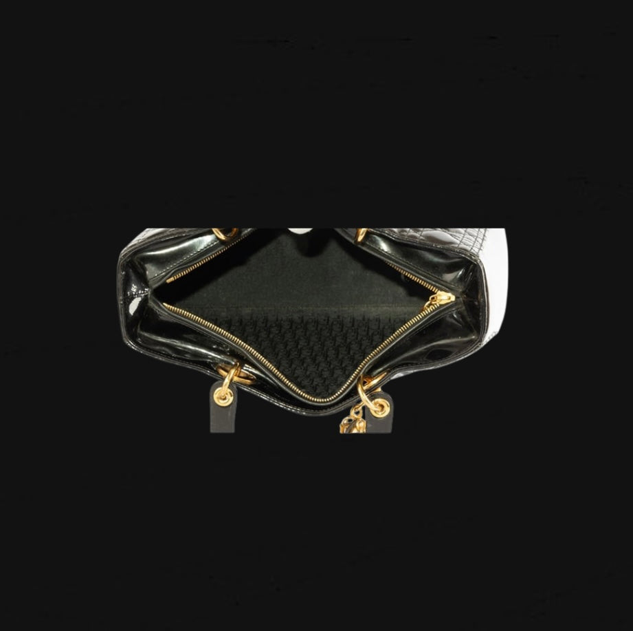 Christian Dior Black Patent Cannage Leather Bag [Pre-Owned]