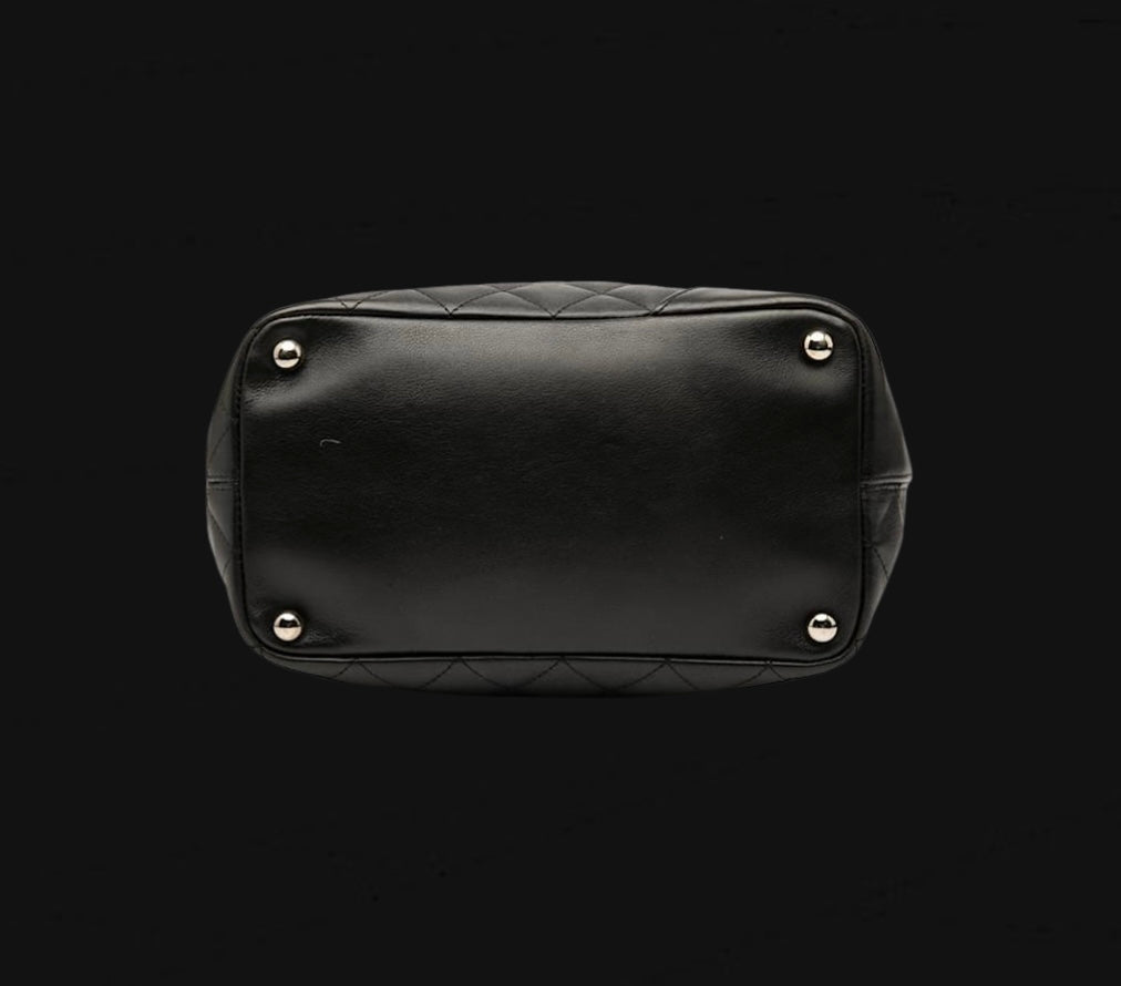 Chanel Cambon Line Matelasse Handbag Black White Leather