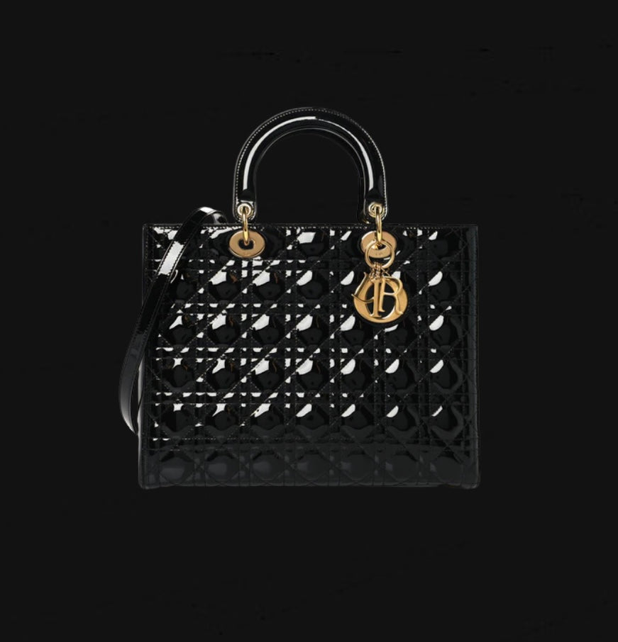 Christian Dior Black Patent Cannage Leather Bag [Pre-Owned]