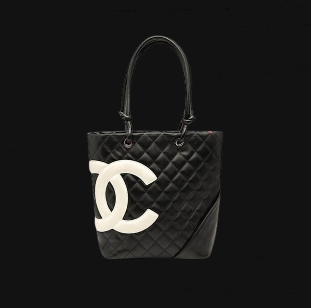Chanel Cambon Line Matelasse Handbag Black White Leather