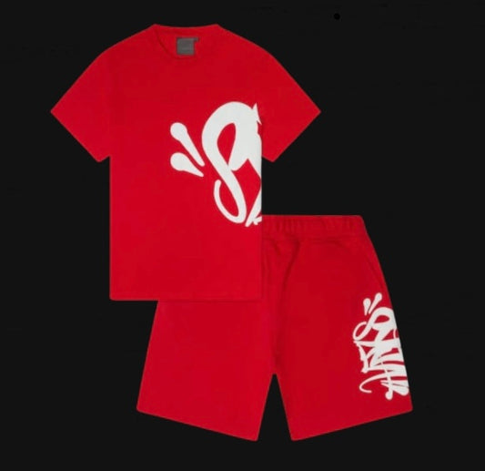 Syna World Logo Tee and Shorts Set - Red/White