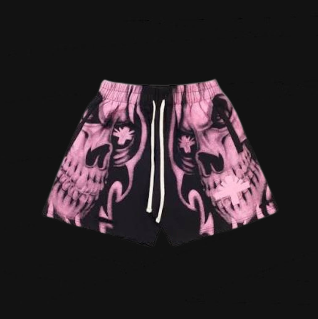 Vertebrae Skull Face Shorts Black/Pink