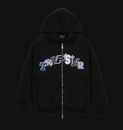 Trapstar London ‘WILDCARD’ Zip Hoodie Black/Blue and shorts